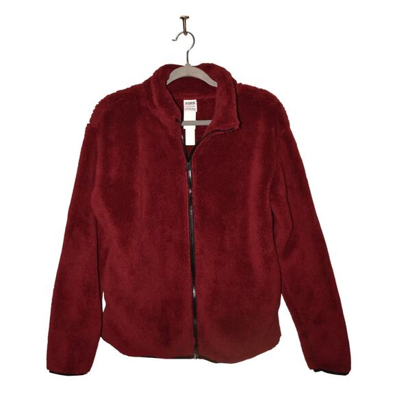 PINK VICTORIA'S SECRET NEW $70 Burgundy‎ Cozy Sherpa Fleece Zip Jacket Small - Picture 1 of 3